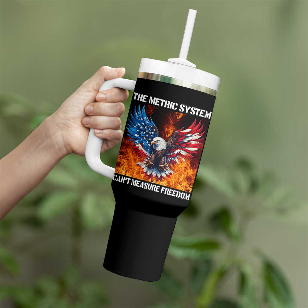 Funny Bald Eagle 4th of July Tumbler With Handle The Metric System Cant Measure Freedom American Flag - Wonder Print Shop