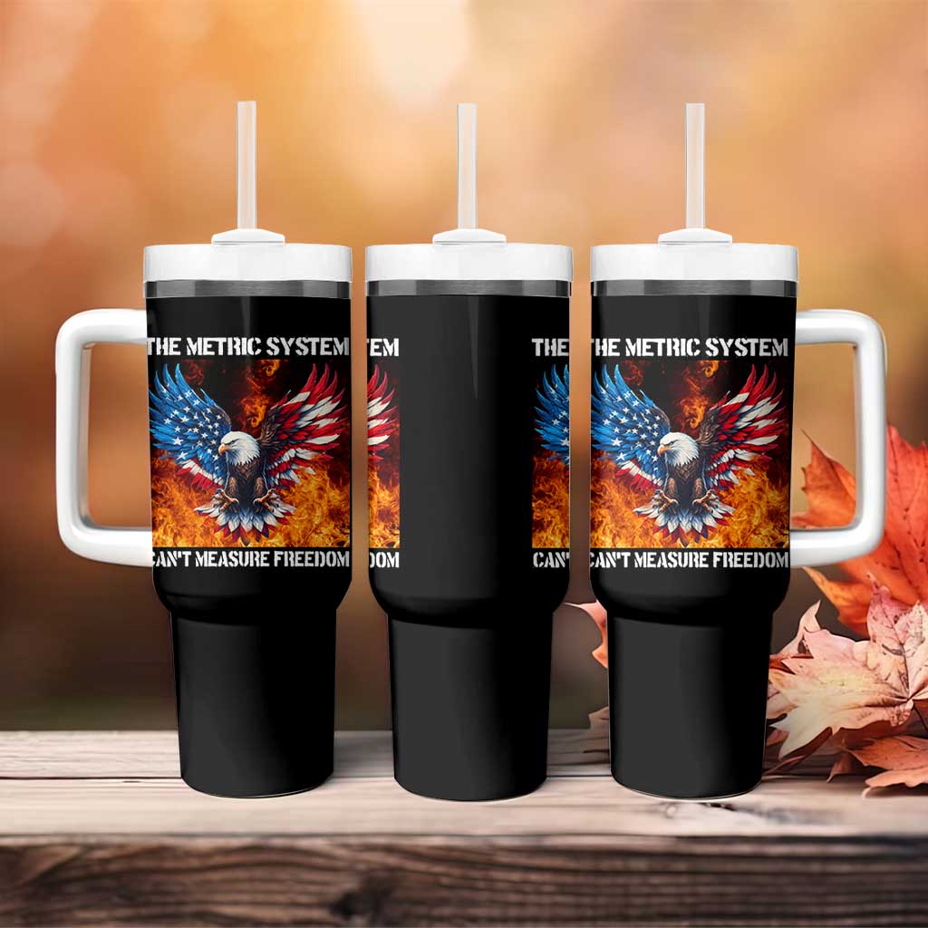Funny Bald Eagle 4th of July Tumbler With Handle The Metric System Cant Measure Freedom American Flag - Wonder Print Shop