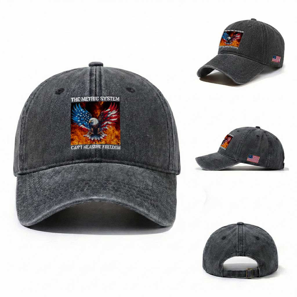 Funny Bald Eagle 4th of July Washed Cotton Baseball Cap The Metric System Cant Measure Freedom American Flag