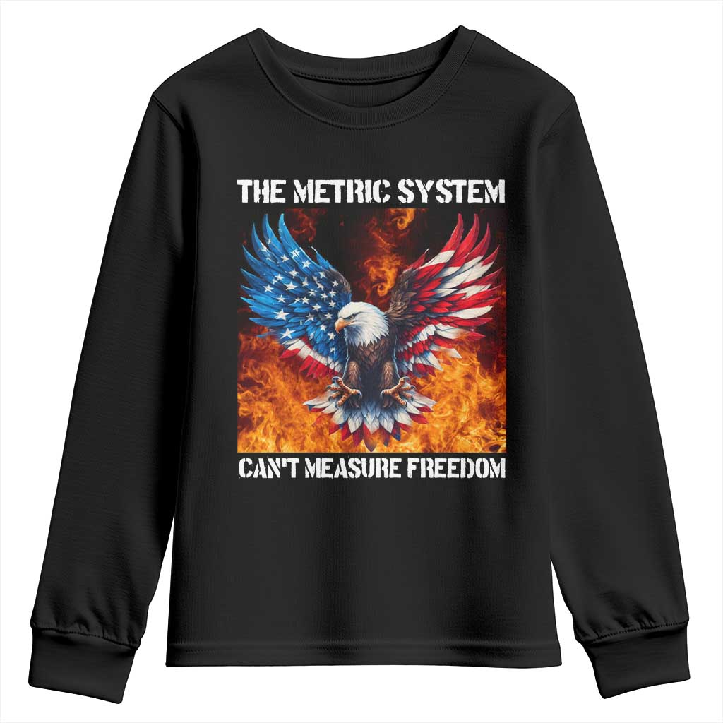 Funny Bald Eagle 4th of July Youth Sweatshirt The Metric System Cant Measure Freedom American Flag - Wonder Print Shop