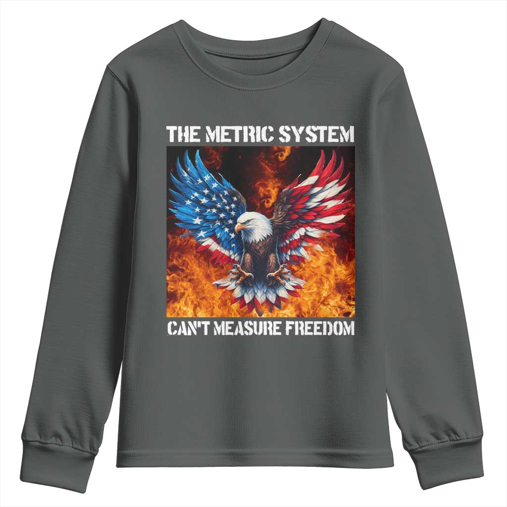 Funny Bald Eagle 4th of July Youth Sweatshirt The Metric System Cant Measure Freedom American Flag - Wonder Print Shop