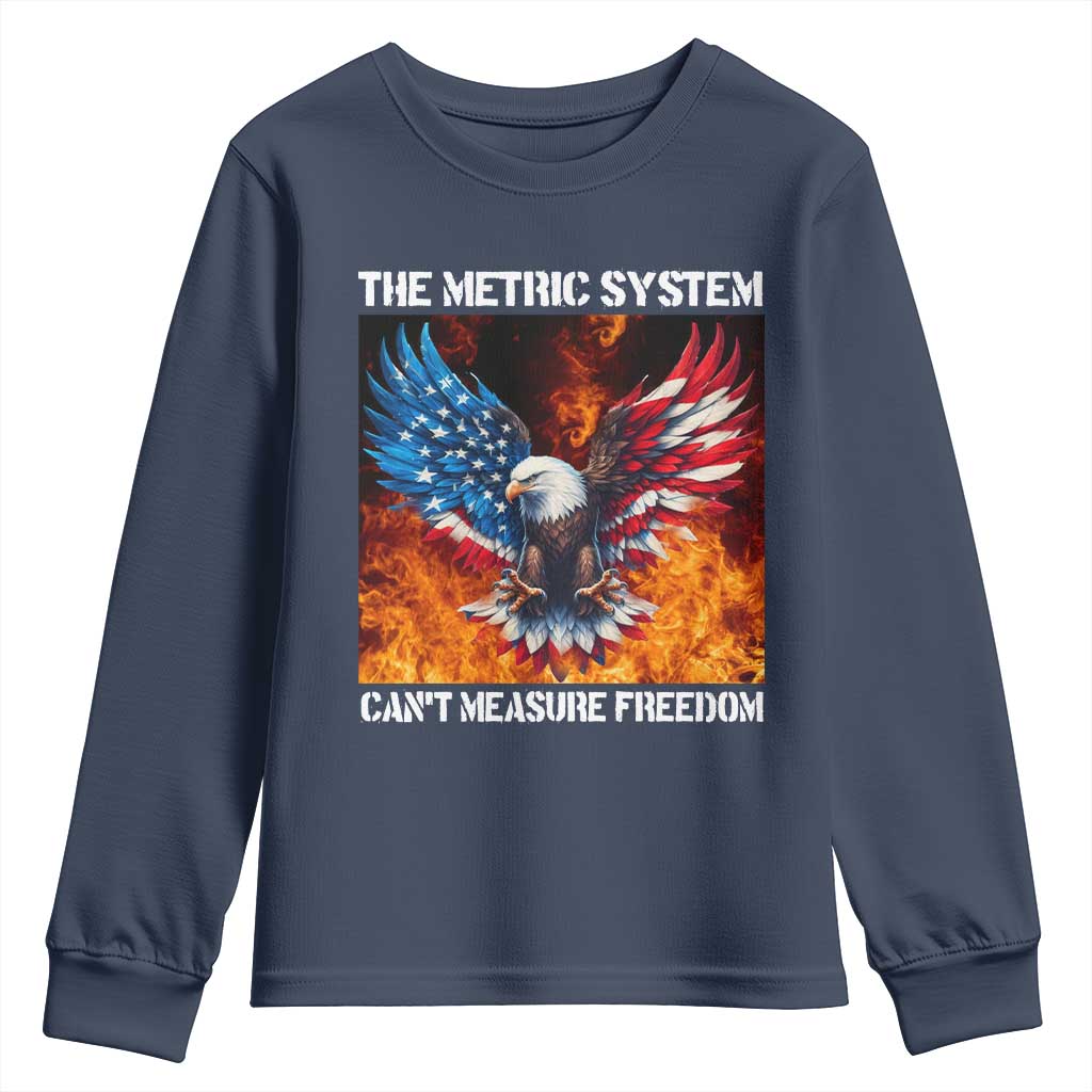 Funny Bald Eagle 4th of July Youth Sweatshirt The Metric System Cant Measure Freedom American Flag - Wonder Print Shop