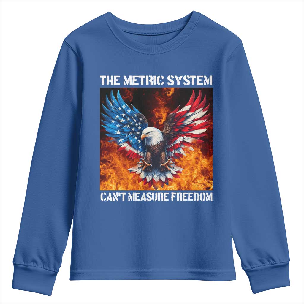Funny Bald Eagle 4th of July Youth Sweatshirt The Metric System Cant Measure Freedom American Flag - Wonder Print Shop