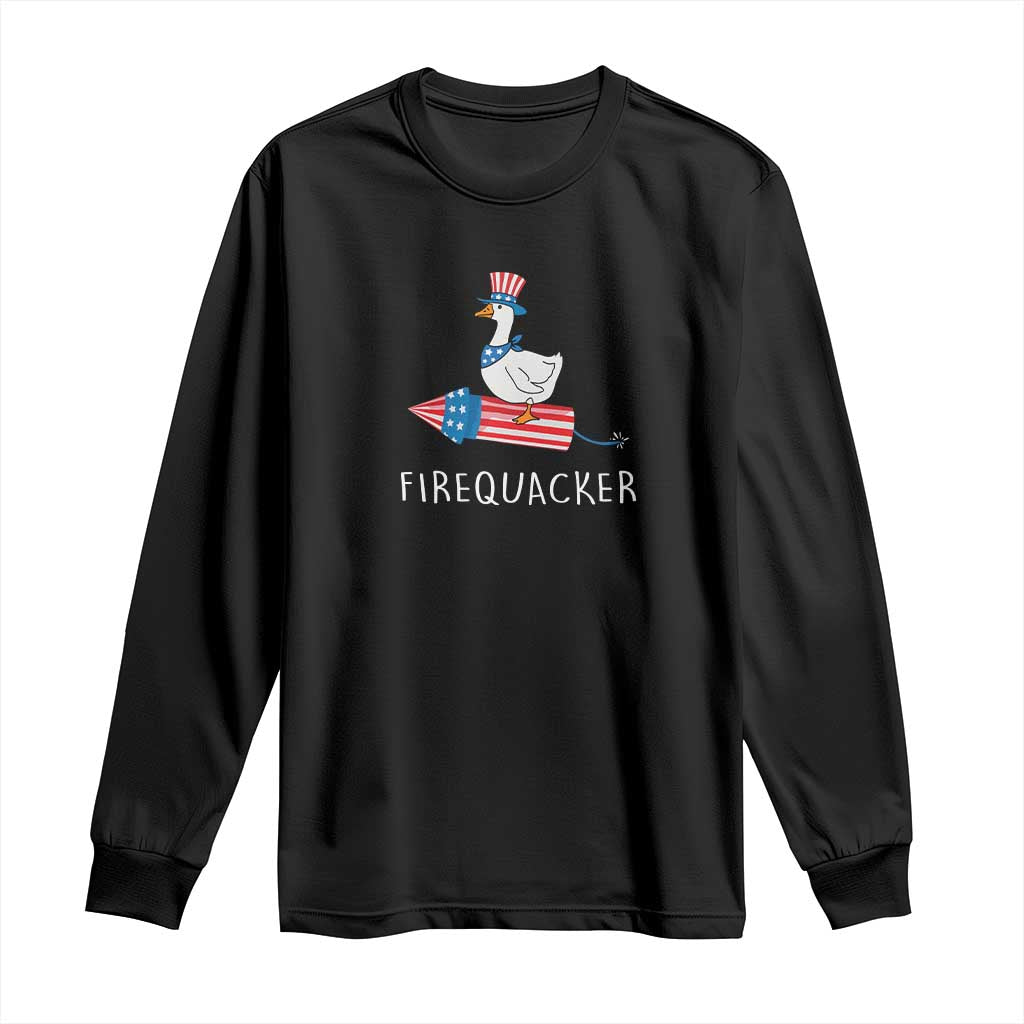 Funny July 4th Goose Long Sleeve Shirt Patriotic Goose Firework Firequacker Independence Day - Wonder Print Shop