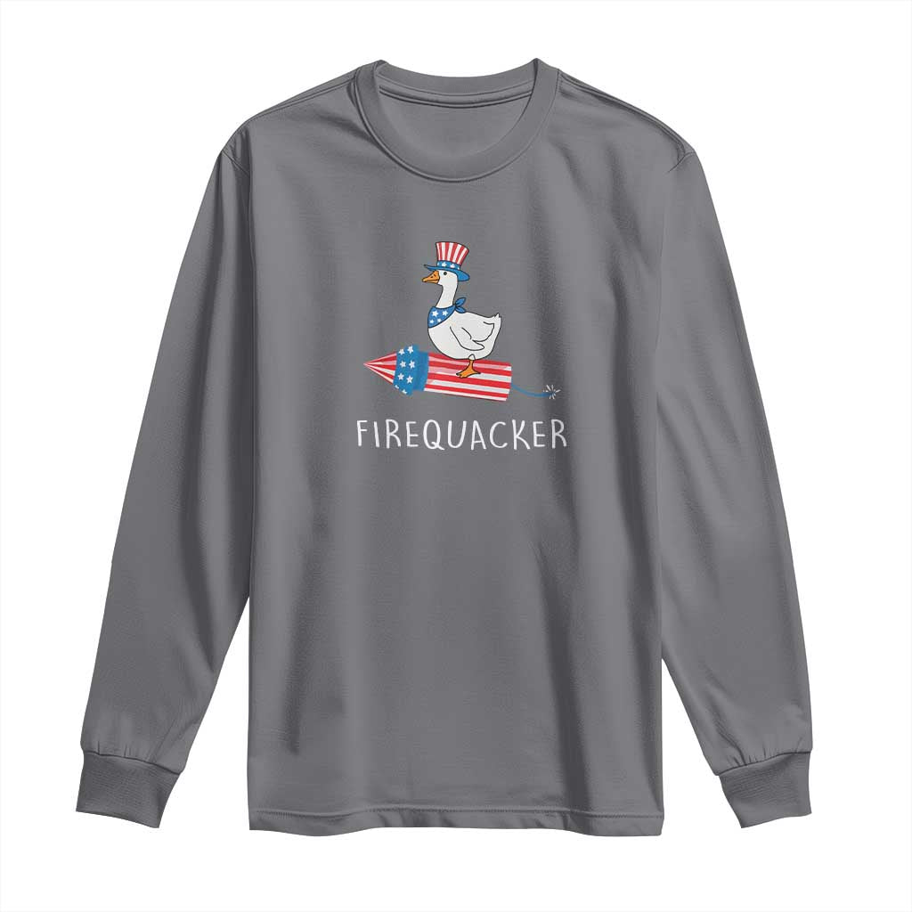 Funny July 4th Goose Long Sleeve Shirt Patriotic Goose Firework Firequacker Independence Day - Wonder Print Shop