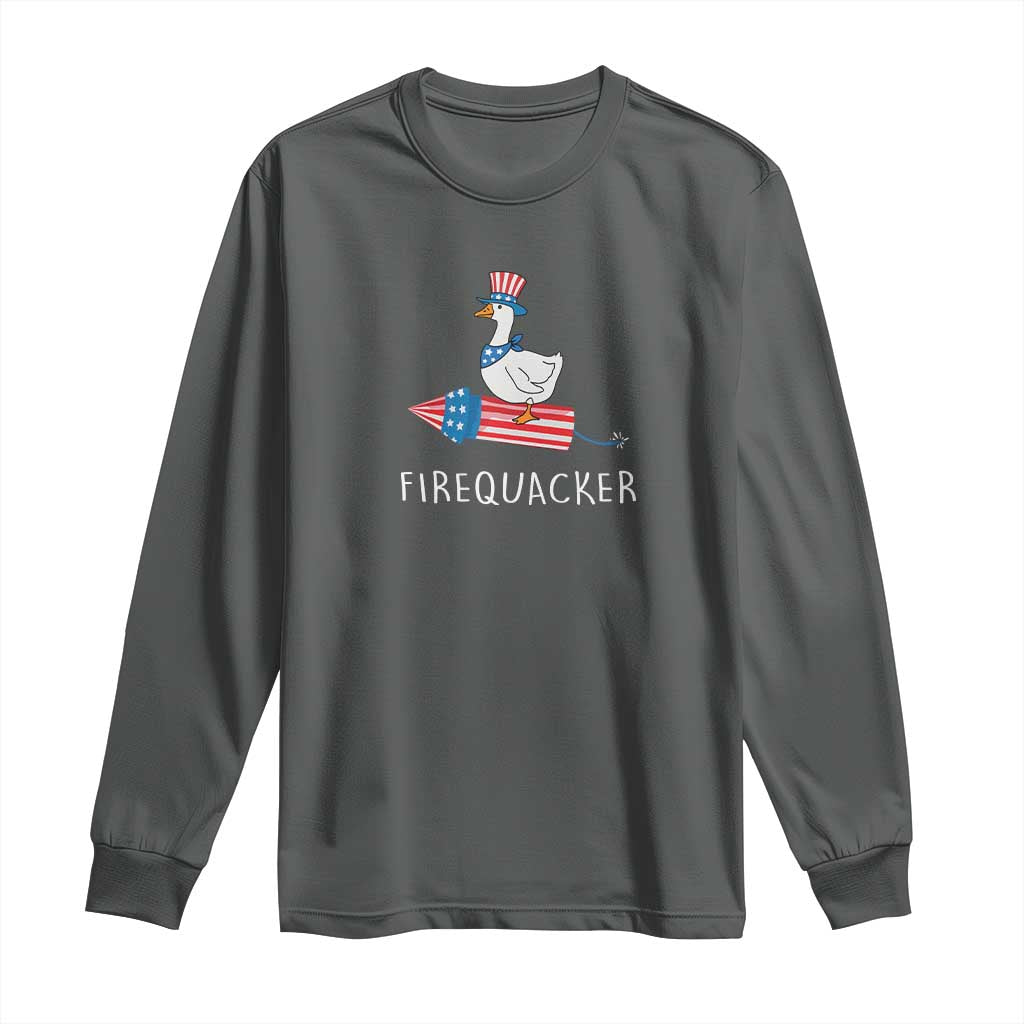 Funny July 4th Goose Long Sleeve Shirt Patriotic Goose Firework Firequacker Independence Day - Wonder Print Shop