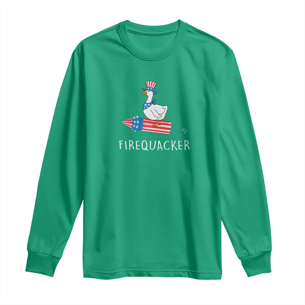 Funny July 4th Goose Long Sleeve Shirt Patriotic Goose Firework Firequacker Independence Day - Wonder Print Shop