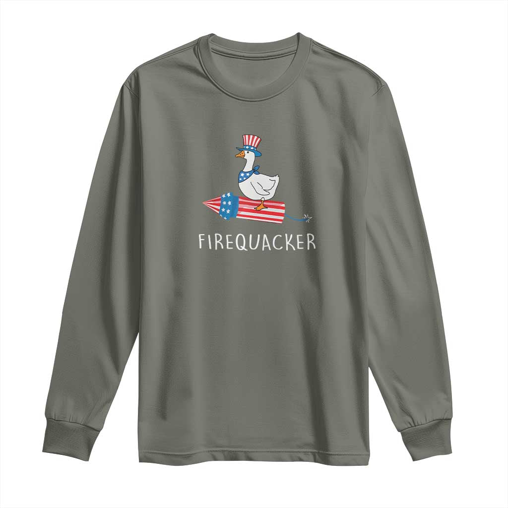 Funny July 4th Goose Long Sleeve Shirt Patriotic Goose Firework Firequacker Independence Day - Wonder Print Shop