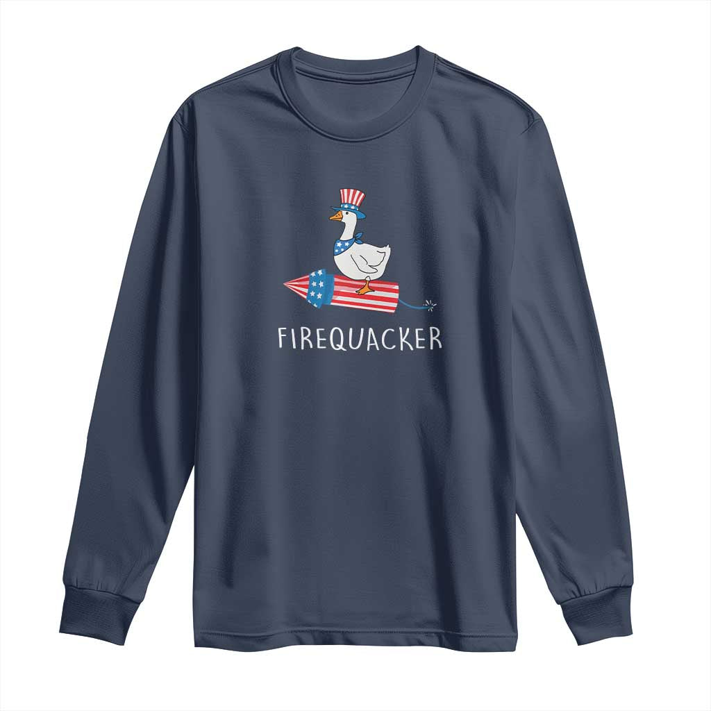 Funny July 4th Goose Long Sleeve Shirt Patriotic Goose Firework Firequacker Independence Day - Wonder Print Shop