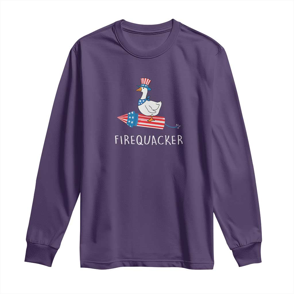 Funny July 4th Goose Long Sleeve Shirt Patriotic Goose Firework Firequacker Independence Day - Wonder Print Shop