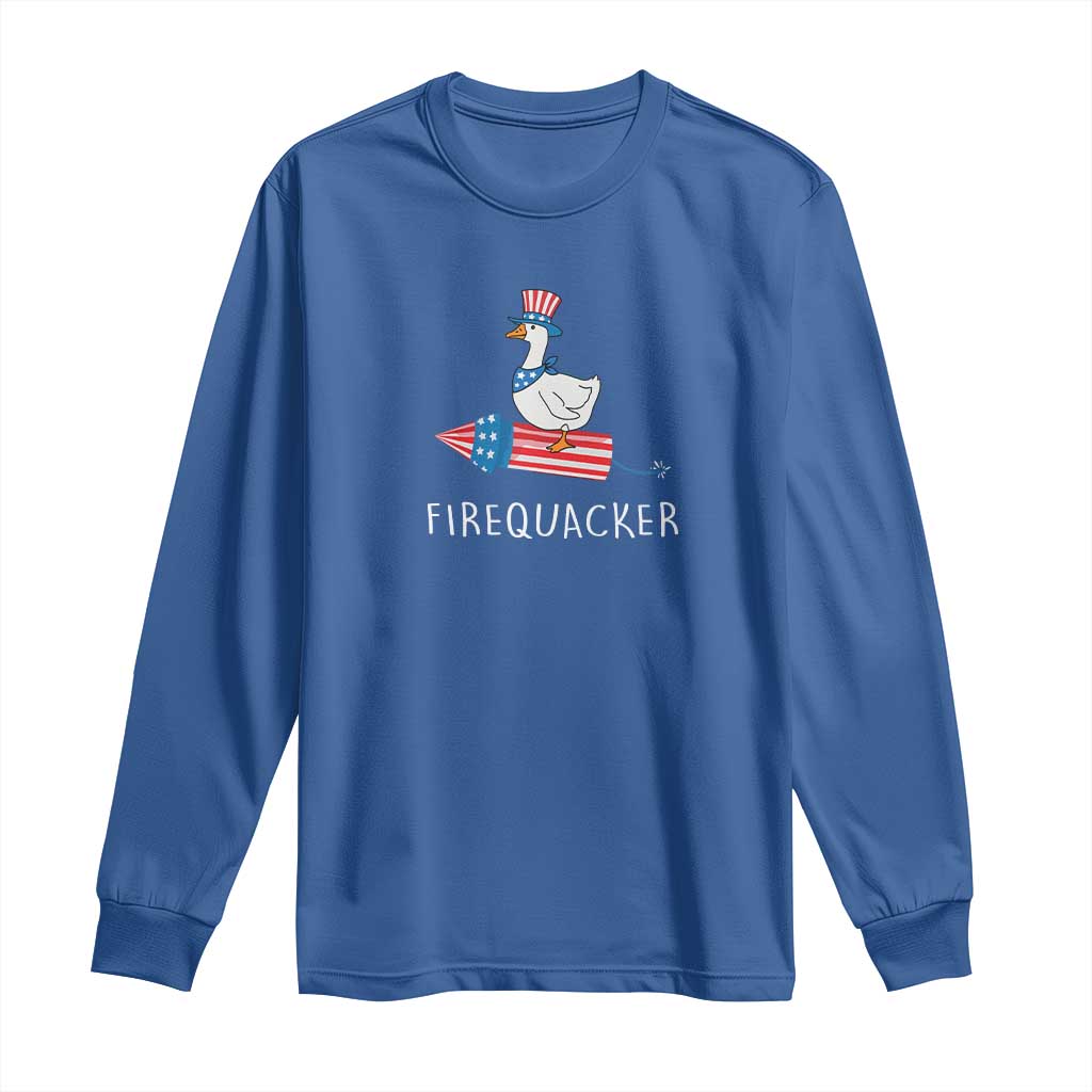 Funny July 4th Goose Long Sleeve Shirt Patriotic Goose Firework Firequacker Independence Day - Wonder Print Shop