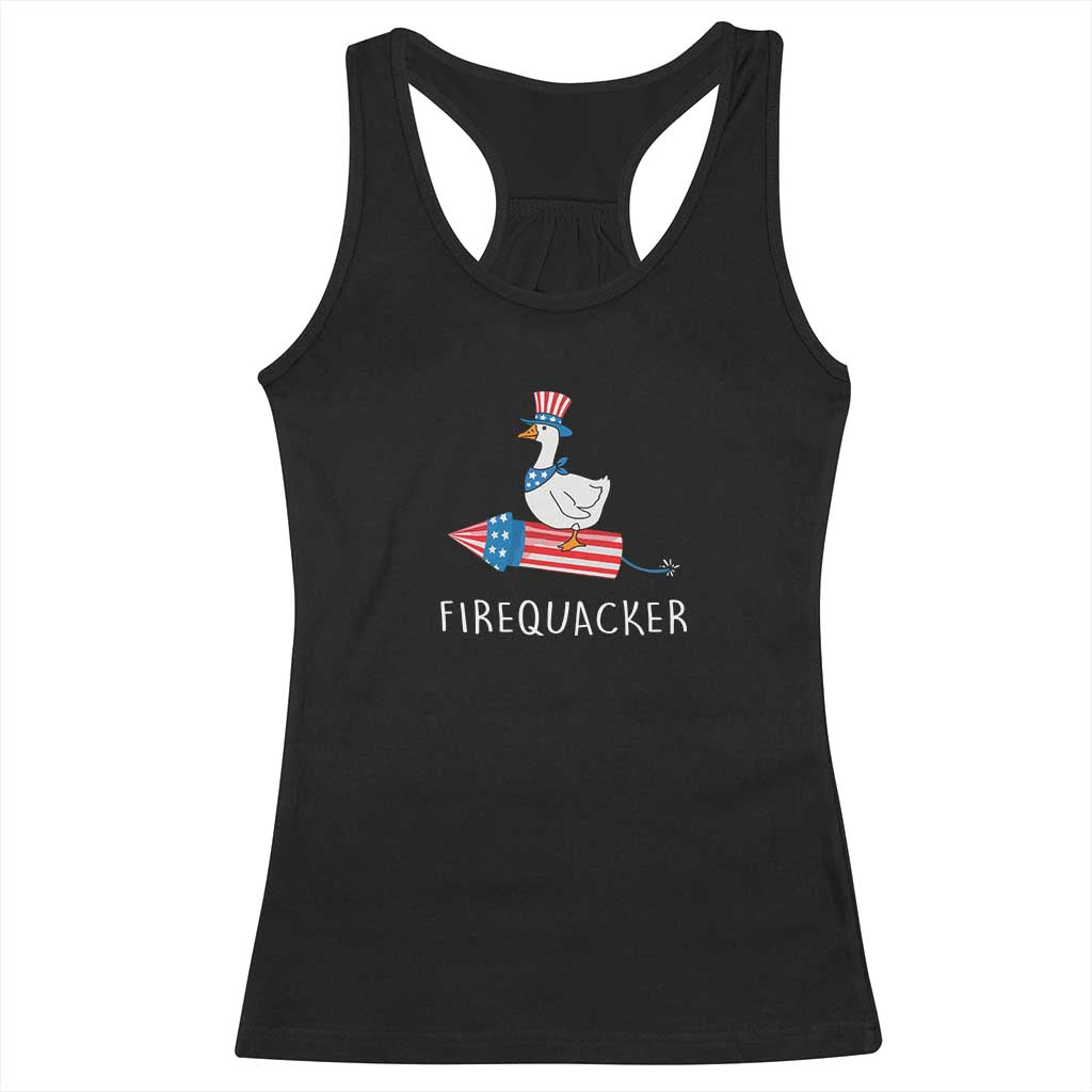 Funny July 4th Goose Racerback Tank Top Patriotic Goose Firework Firequacker Independence Day - Wonder Print Shop