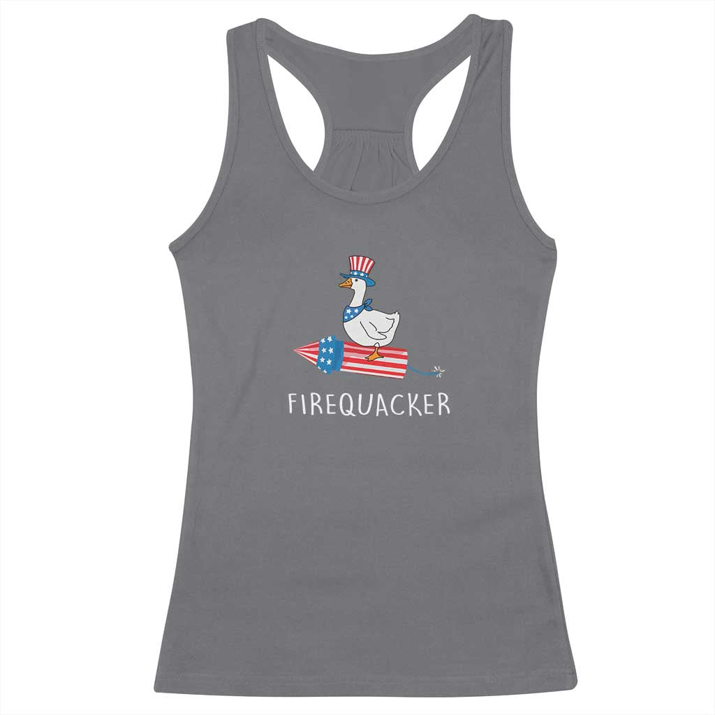 Funny July 4th Goose Racerback Tank Top Patriotic Goose Firework Firequacker Independence Day - Wonder Print Shop