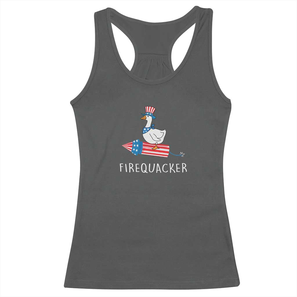 Funny July 4th Goose Racerback Tank Top Patriotic Goose Firework Firequacker Independence Day - Wonder Print Shop