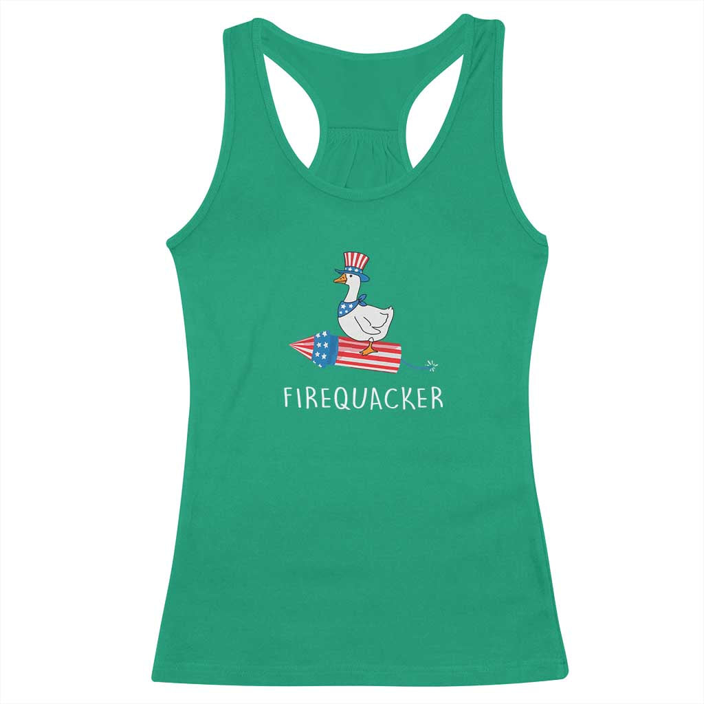 Funny July 4th Goose Racerback Tank Top Patriotic Goose Firework Firequacker Independence Day - Wonder Print Shop