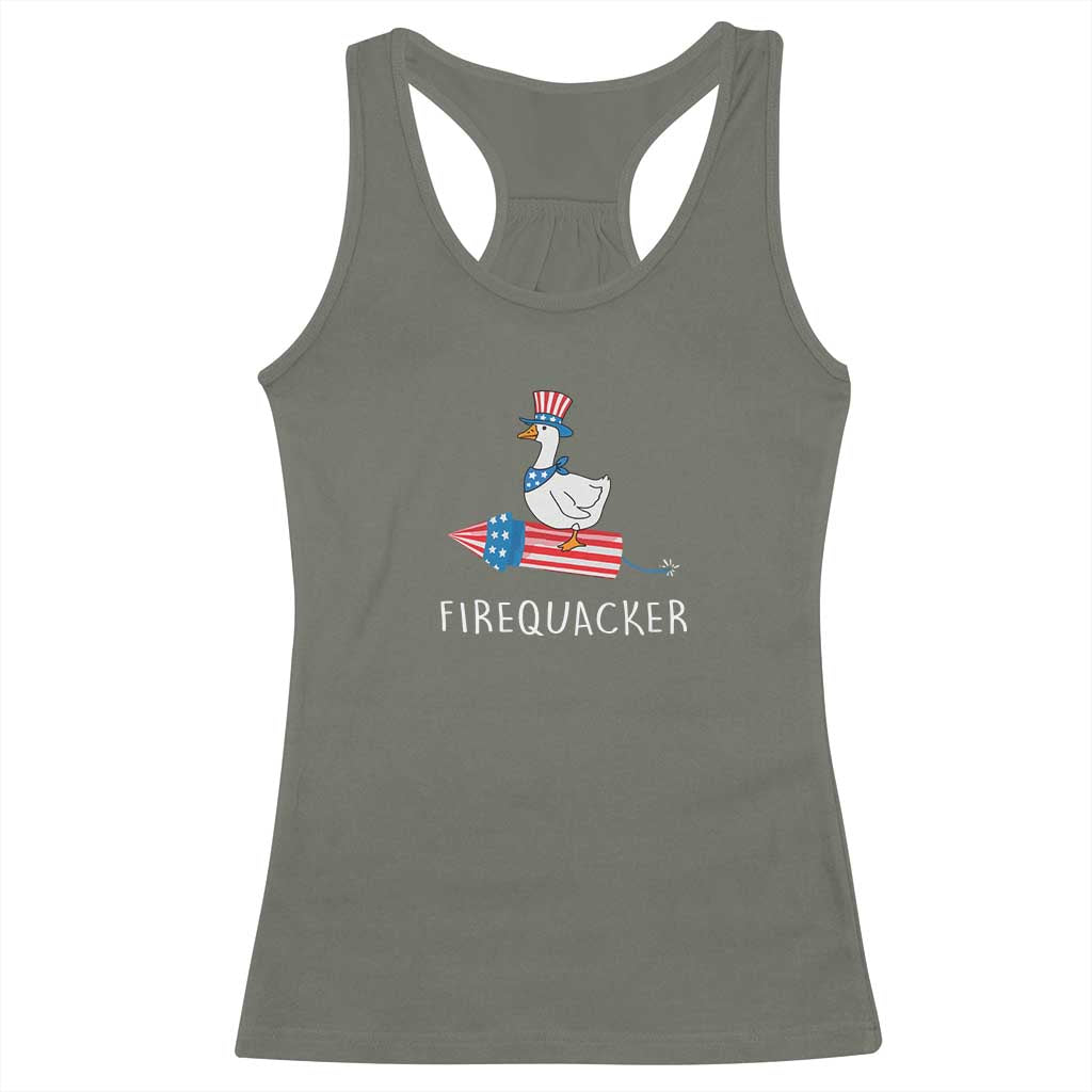 Funny July 4th Goose Racerback Tank Top Patriotic Goose Firework Firequacker Independence Day - Wonder Print Shop