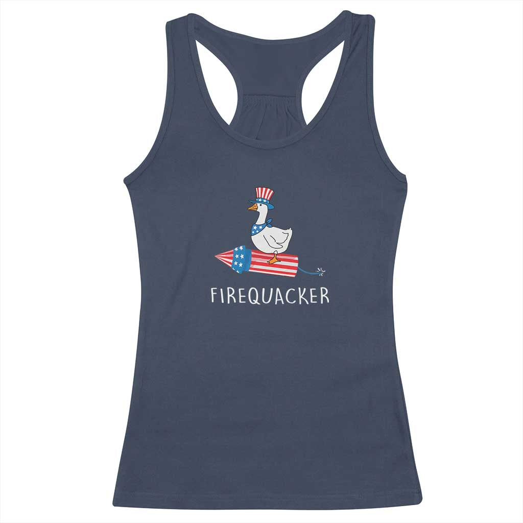Funny July 4th Goose Racerback Tank Top Patriotic Goose Firework Firequacker Independence Day - Wonder Print Shop