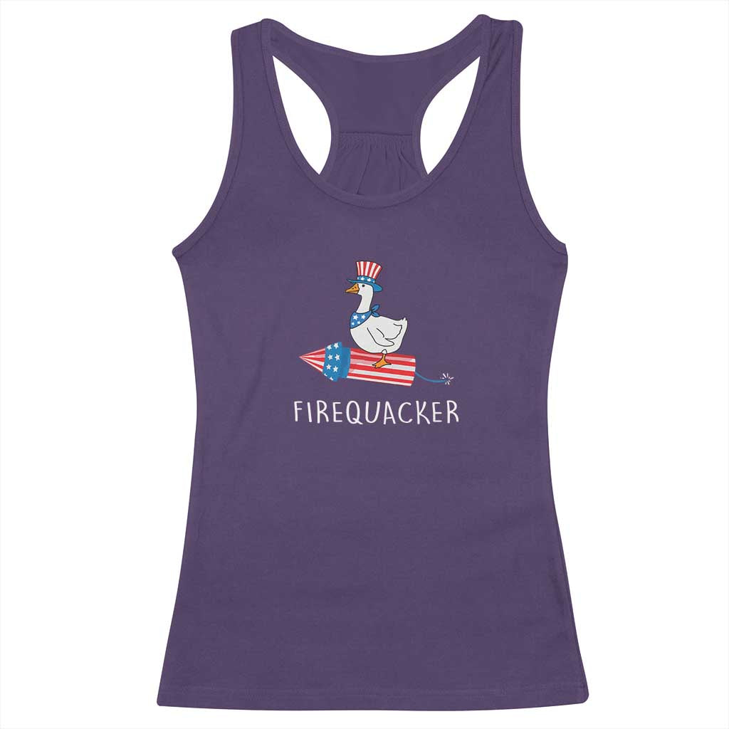 Funny July 4th Goose Racerback Tank Top Patriotic Goose Firework Firequacker Independence Day - Wonder Print Shop
