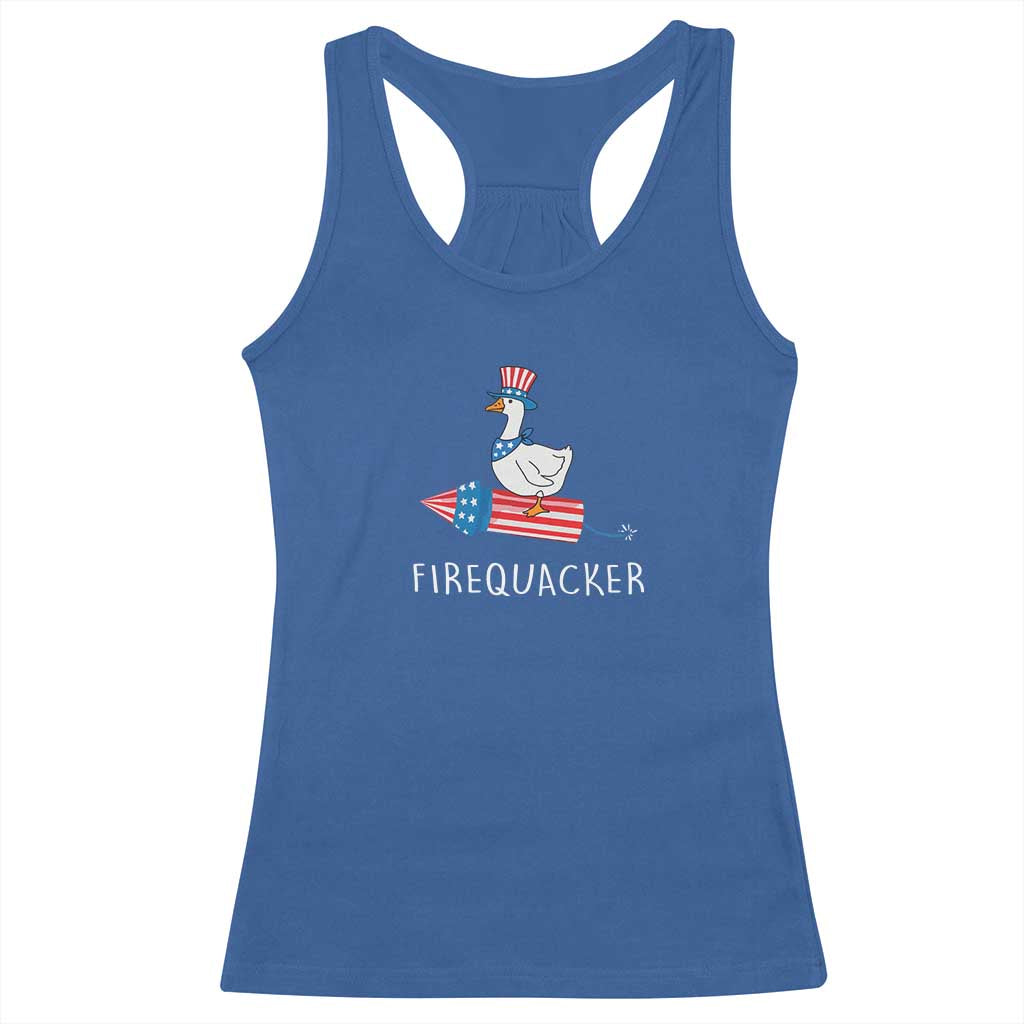 Funny July 4th Goose Racerback Tank Top Patriotic Goose Firework Firequacker Independence Day - Wonder Print Shop