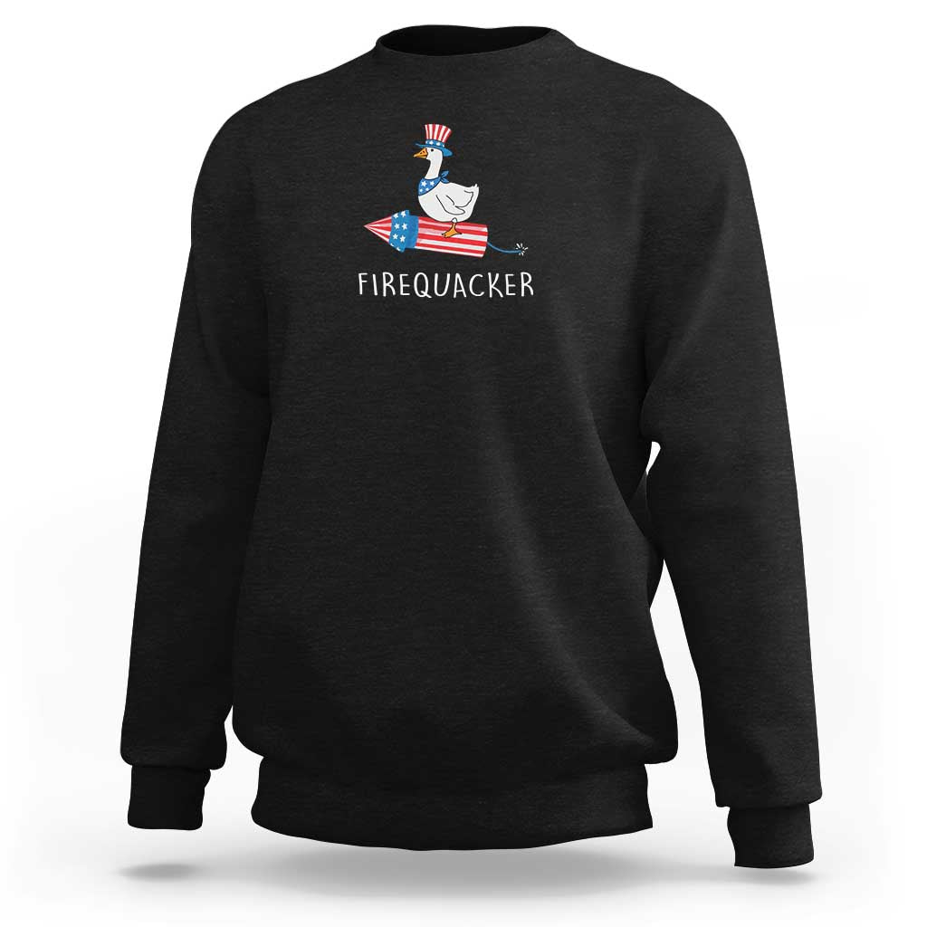 Funny July 4th Goose Sweatshirt Patriotic Goose Firework Firequacker Independence Day - Wonder Print Shop