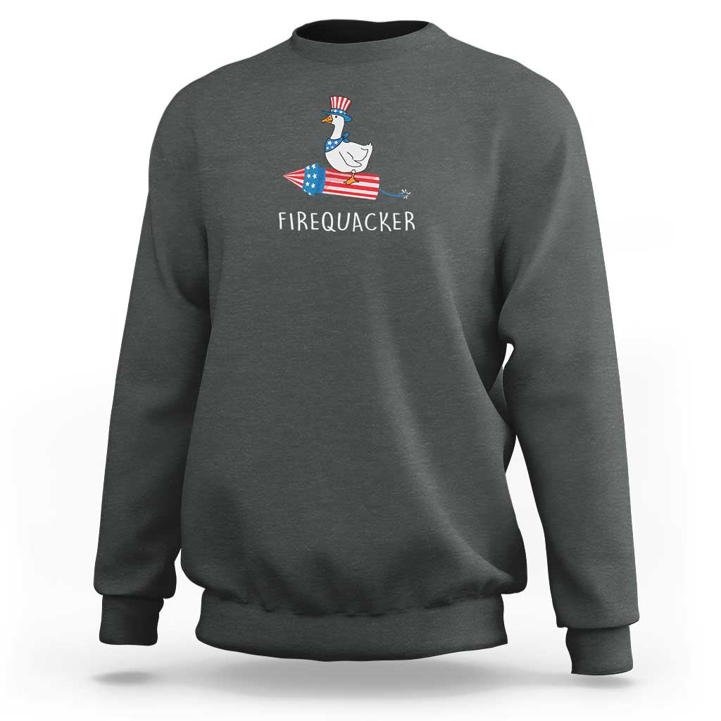Funny July 4th Goose Sweatshirt Patriotic Goose Firework Firequacker Independence Day - Wonder Print Shop