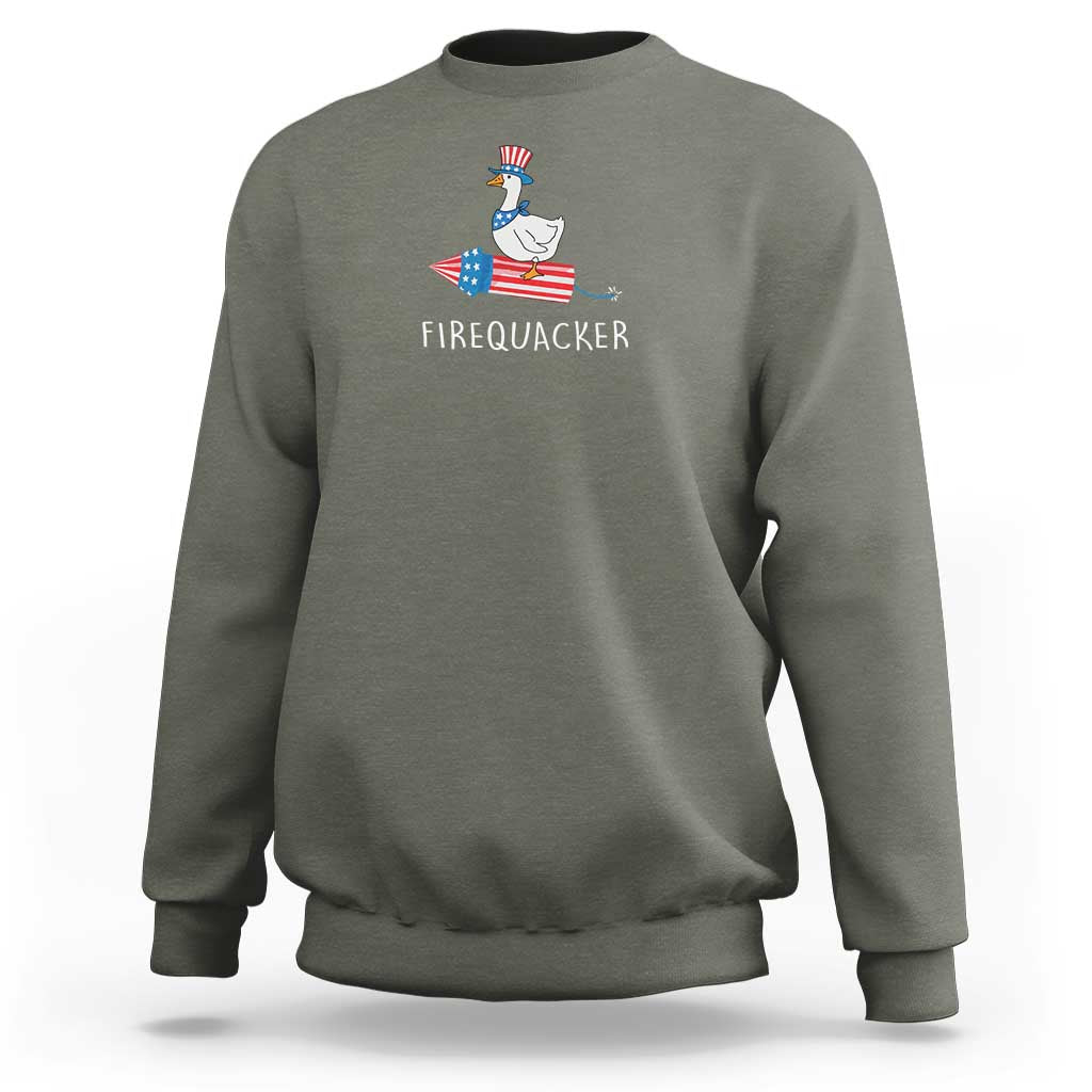Funny July 4th Goose Sweatshirt Patriotic Goose Firework Firequacker Independence Day - Wonder Print Shop
