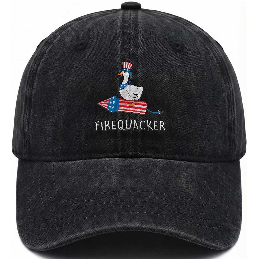 Funny July 4th Goose Washed Cotton Baseball Cap Patriotic Goose Firework Firequacker Independence Day