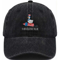 Funny July 4th Goose Washed Cotton Baseball Cap Patriotic Goose Firework Firequacker Independence Day