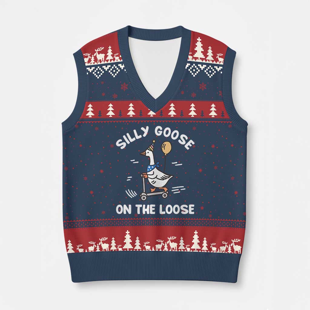Funny Silly Goose V-Neck Knit Sweater Vest Goose On The Loose Animal Humor