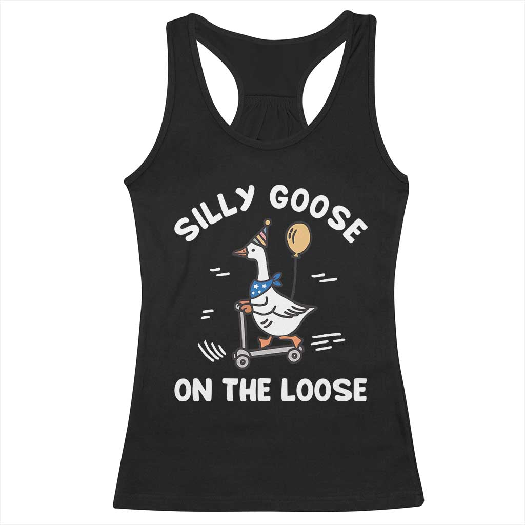 Funny Silly Goose Racerback Tank Top Goose On The Loose Animal Humor