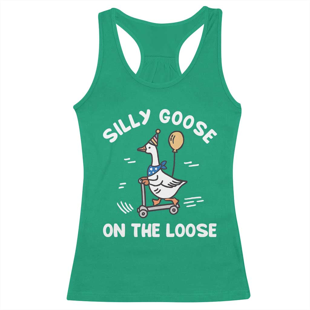Funny Silly Goose Racerback Tank Top Goose On The Loose Animal Humor