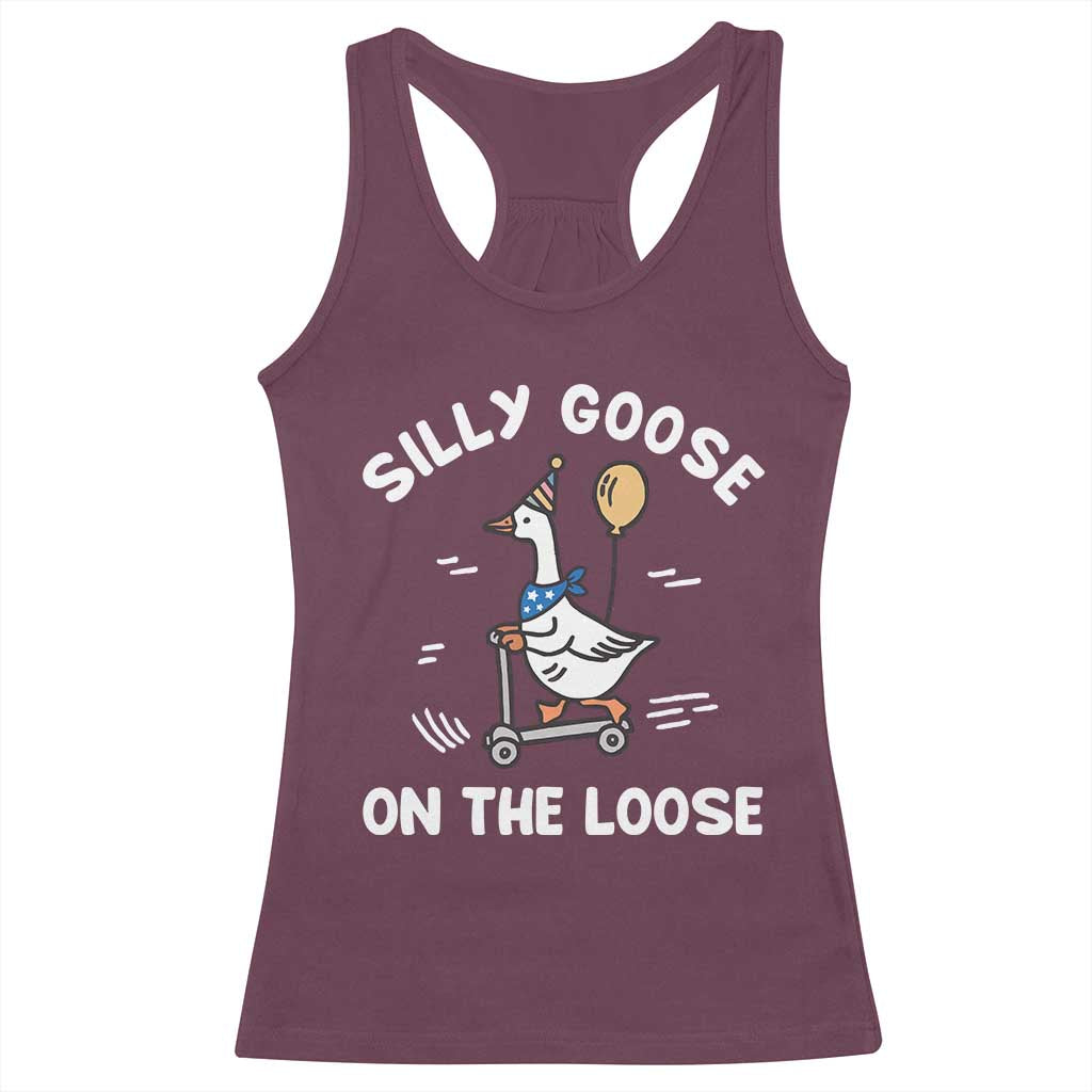 Funny Silly Goose Racerback Tank Top Goose On The Loose Animal Humor