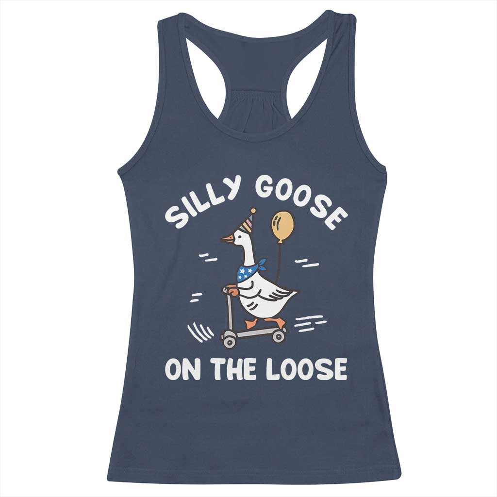 Funny Silly Goose Racerback Tank Top Goose On The Loose Animal Humor