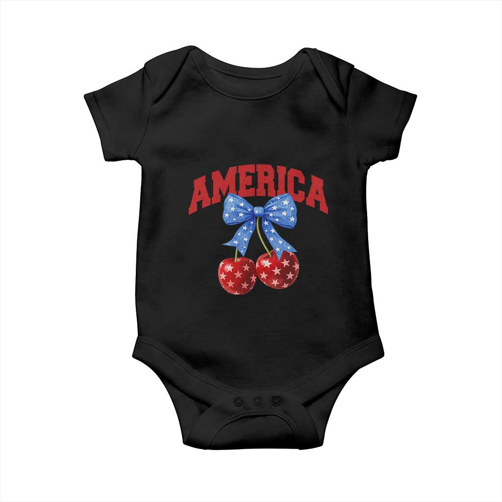 America Cherry Coquette Bow Baby Onesie 4th of July Patriotic - Wonder Print Shop