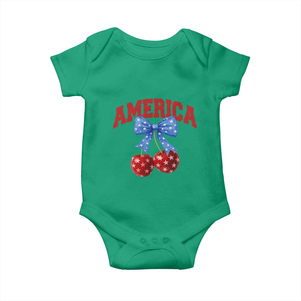 America Cherry Coquette Bow Baby Onesie 4th of July Patriotic - Wonder Print Shop