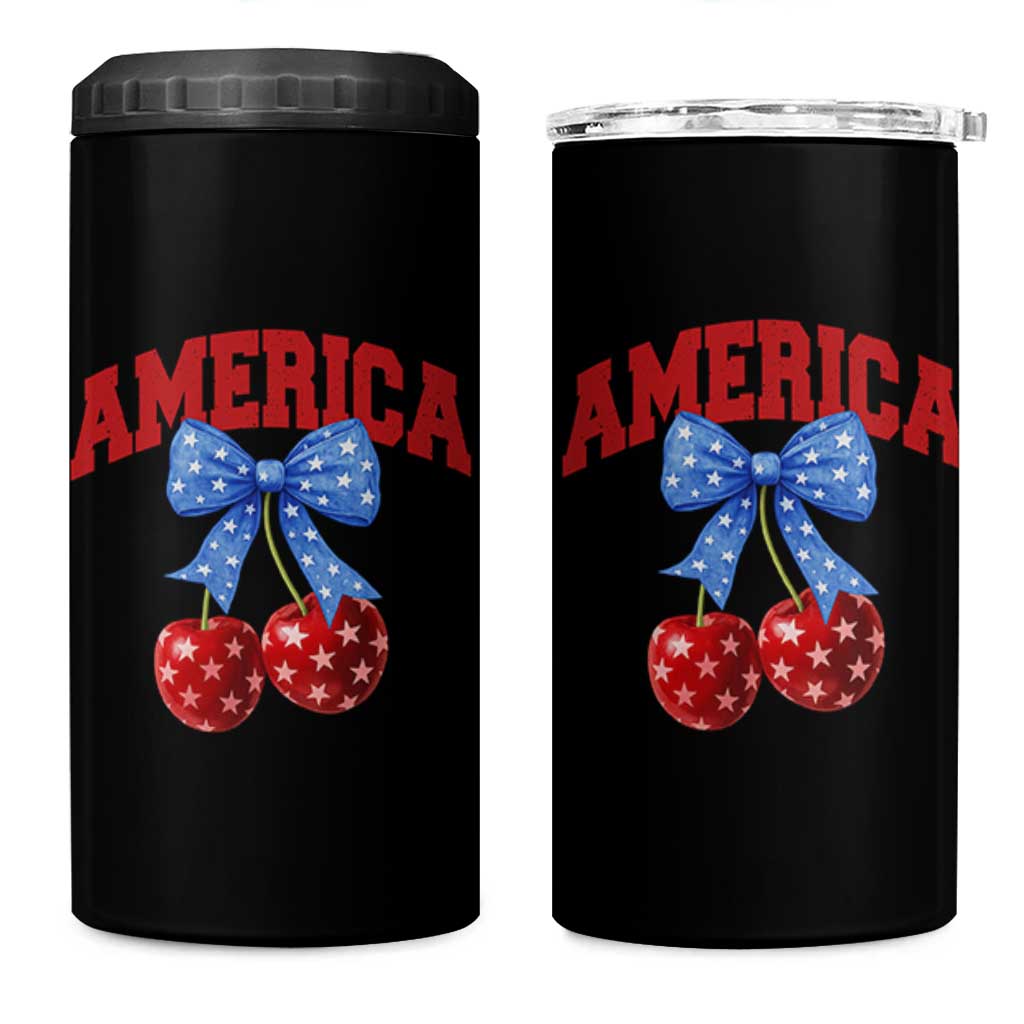 America Cherry Coquette Bow 4 in 1 Can Cooler Tumbler 4th of July Patriotic - Wonder Print Shop