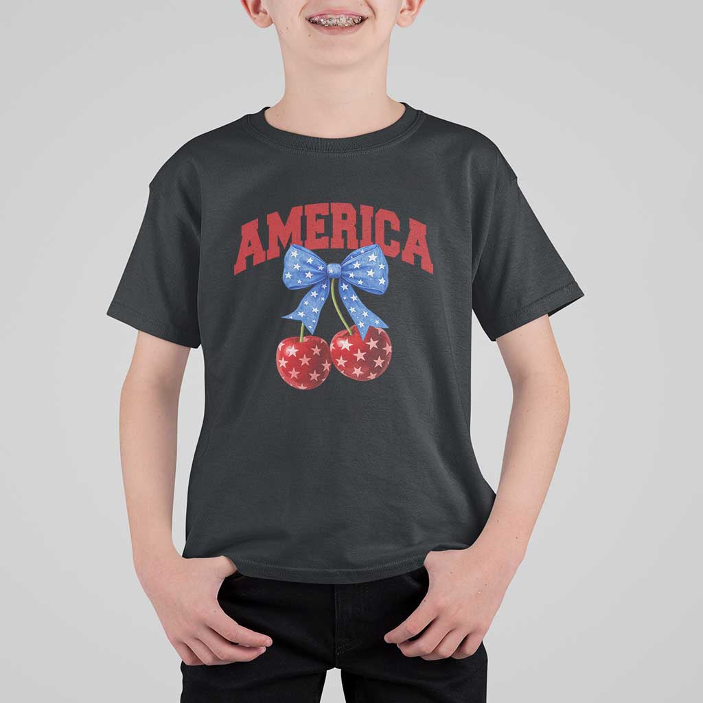 America Cherry Coquette Bow T Shirt For Kid 4th of July Patriotic - Wonder Print Shop