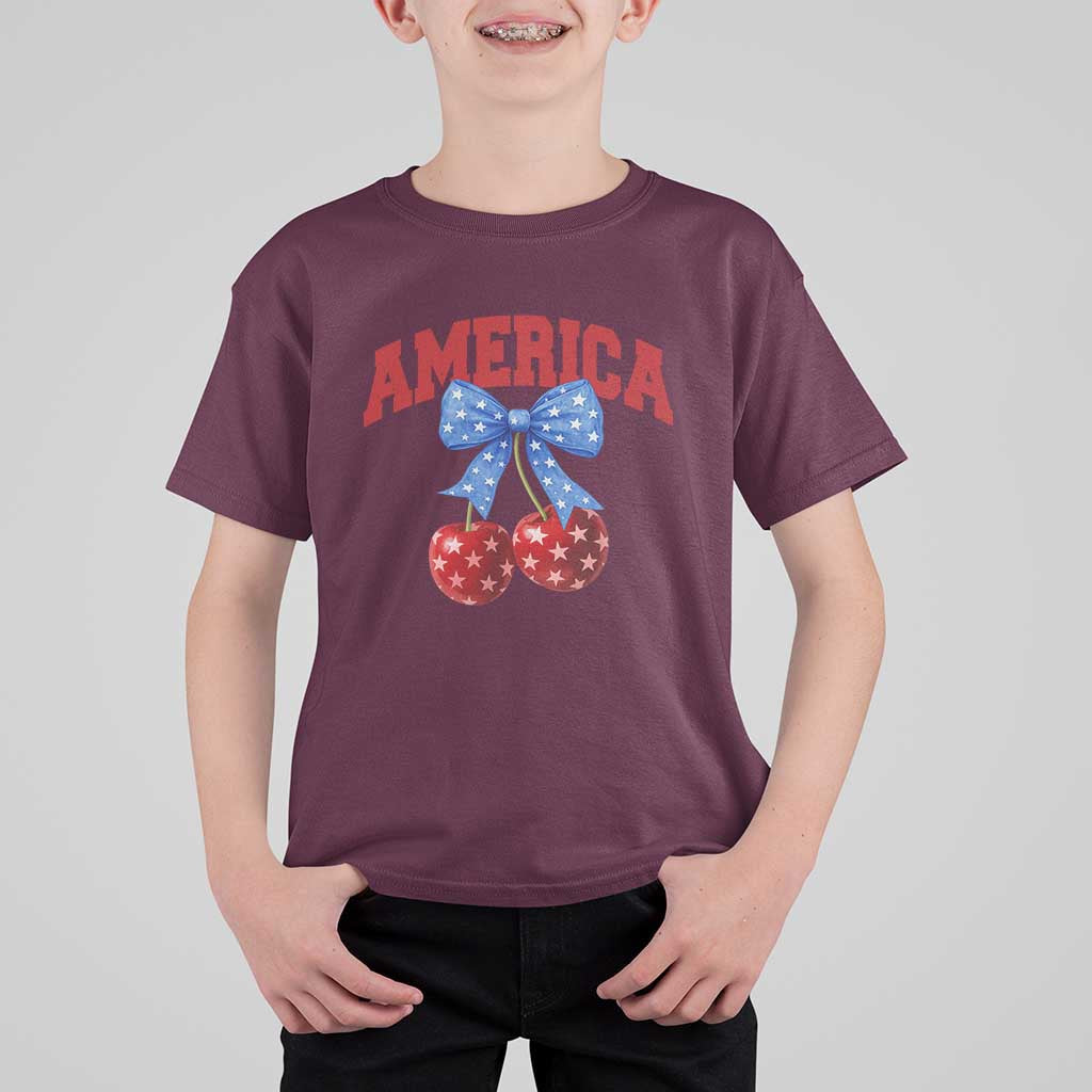 America Cherry Coquette Bow T Shirt For Kid 4th of July Patriotic - Wonder Print Shop