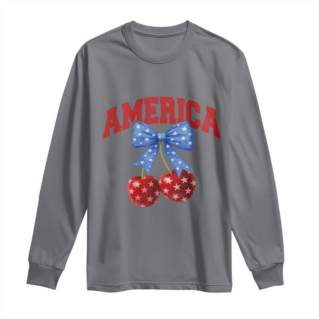 America Cherry Coquette Bow Long Sleeve Shirt 4th of July Patriotic - Wonder Print Shop