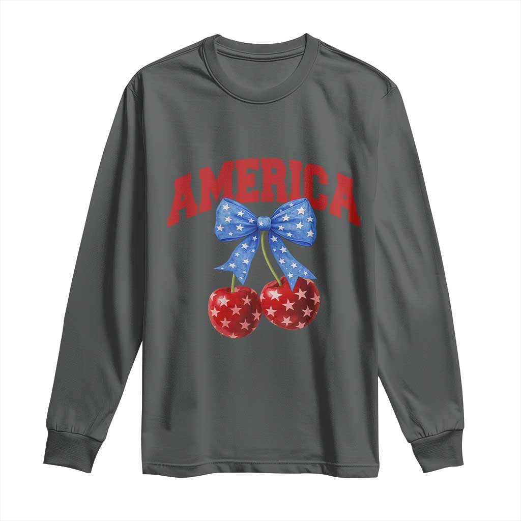 America Cherry Coquette Bow Long Sleeve Shirt 4th of July Patriotic - Wonder Print Shop