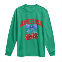 America Cherry Coquette Bow Long Sleeve Shirt 4th of July Patriotic - Wonder Print Shop