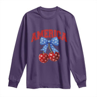 America Cherry Coquette Bow Long Sleeve Shirt 4th of July Patriotic - Wonder Print Shop