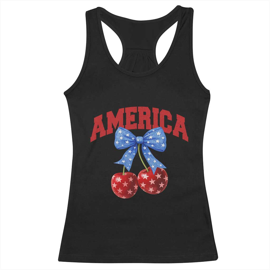 America Cherry Coquette Bow Racerback Tank Top 4th of July Patriotic - Wonder Print Shop