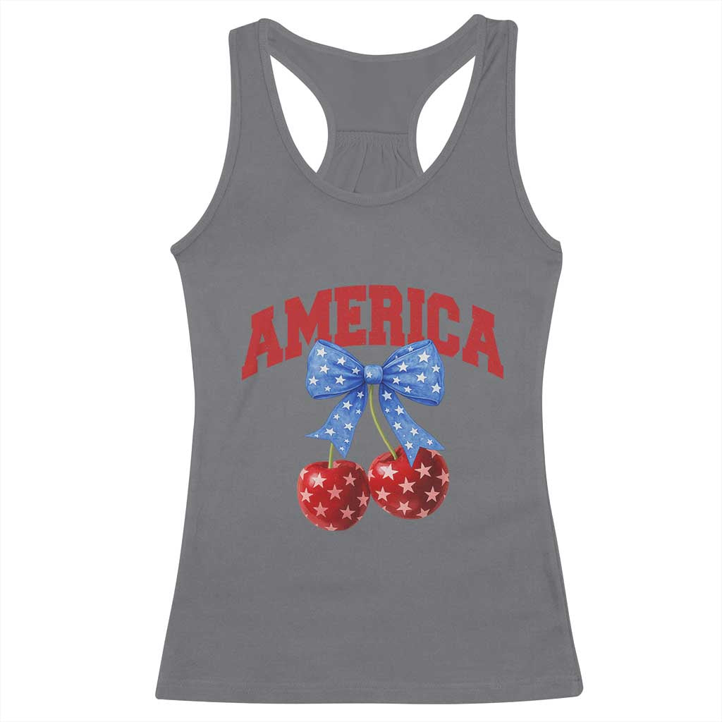 America Cherry Coquette Bow Racerback Tank Top 4th of July Patriotic - Wonder Print Shop