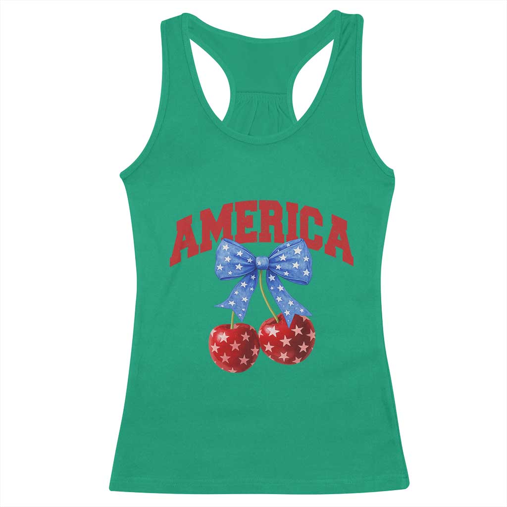 America Cherry Coquette Bow Racerback Tank Top 4th of July Patriotic - Wonder Print Shop