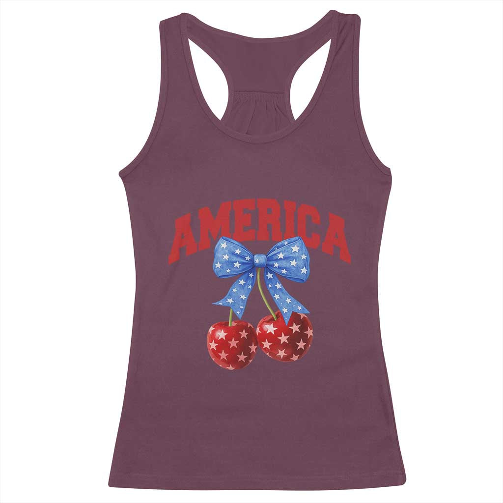 America Cherry Coquette Bow Racerback Tank Top 4th of July Patriotic - Wonder Print Shop