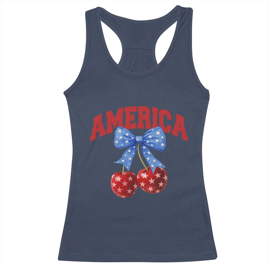 America Cherry Coquette Bow Racerback Tank Top 4th of July Patriotic - Wonder Print Shop