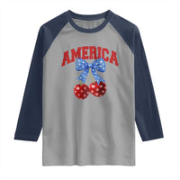 America Cherry Coquette Bow Raglan Shirt 4th of July Patriotic - Wonder Print Shop