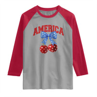 America Cherry Coquette Bow Raglan Shirt 4th of July Patriotic - Wonder Print Shop