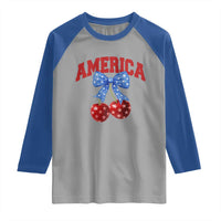 America Cherry Coquette Bow Raglan Shirt 4th of July Patriotic - Wonder Print Shop